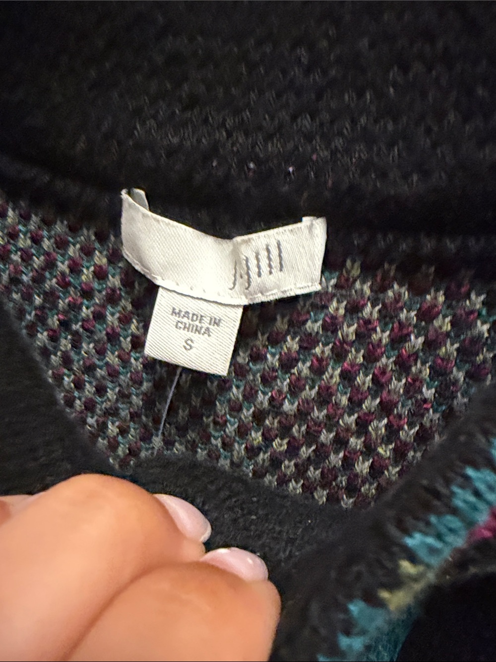 J. Jill Black Sweater Cardigan with Pink, Teal & Lime Floral Pattern - Picture 3 of 4